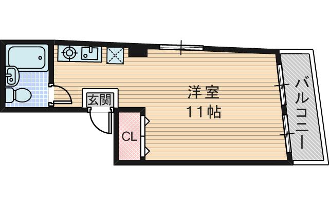 クローバ-ハイツマキノ(ワンルーム/3階)の間取り写真