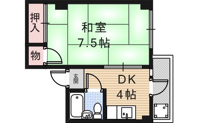 クレセントマンション(1DK/3階)の間取り写真
