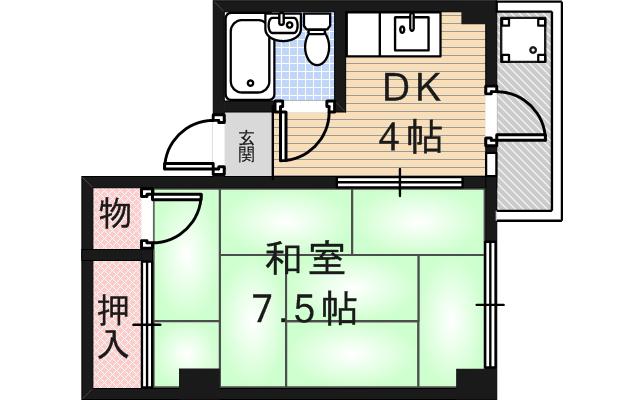 クレセントマンション(1DK/3階)の間取り写真