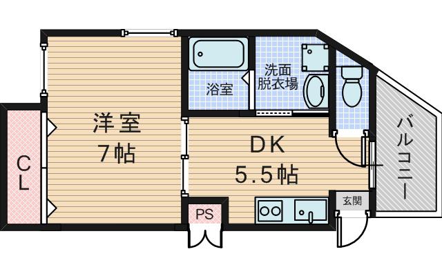 パーラム淡路(1DK/2階)の間取り写真