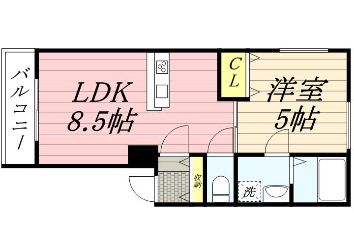 CASA曽根西町(1LDK/1階)の間取り写真