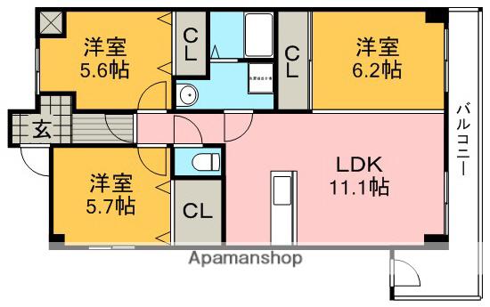 グランディー東豊中(3LDK/2階)の間取り写真
