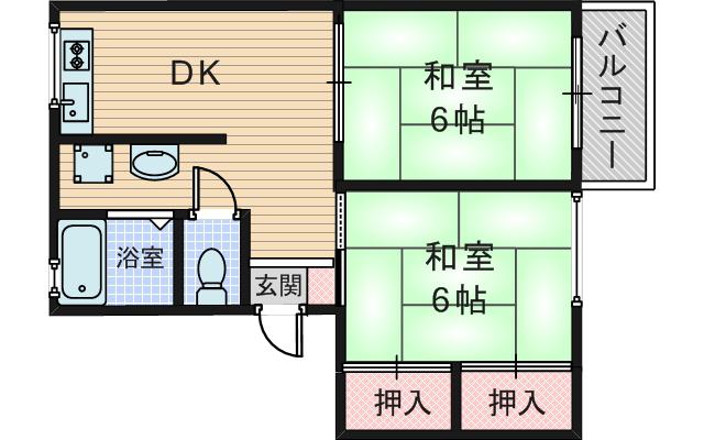 ライフ小松(2DK/2階)の間取り写真