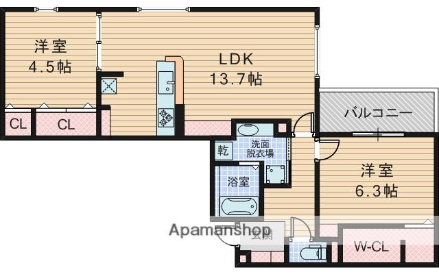 スペチアーレ小松(2LDK/2階)の間取り写真