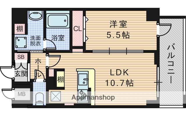 ハピネスガーデン新大阪(1LDK/2階)の間取り写真