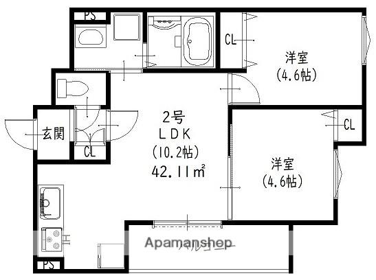 クリエオーレ原町(1LDK/2階)の間取り写真