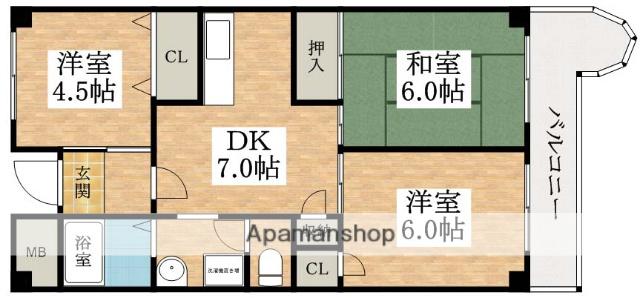 アルファワン(3DK/3階)の間取り写真