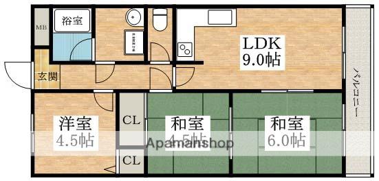マンションカワハラ(3LDK/3階)の間取り写真