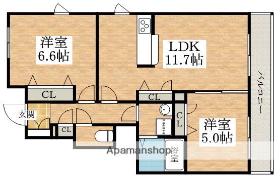 ラ・フルール(2LDK/1階)の間取り写真
