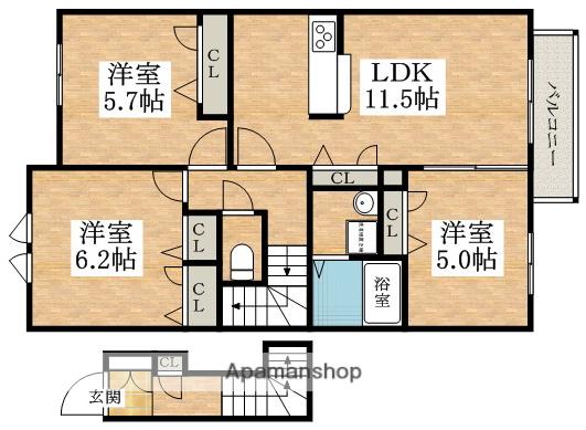 ラ・フルール(3LDK/2階)の間取り写真