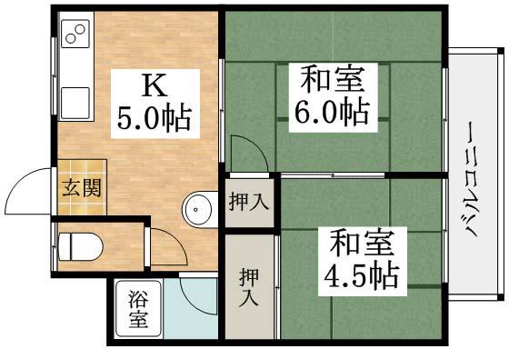 松芭ハイツ(2DK/2階)の間取り写真