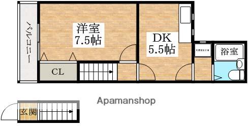 リビエール天美(1DK/2階)の間取り写真