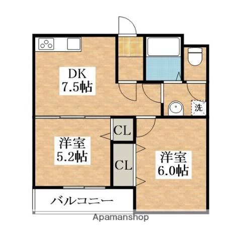 シャンポール松原(2DK/3階)の間取り写真