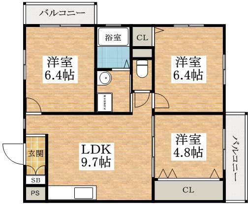 ベルドミール天美(3LDK/5階)の間取り写真