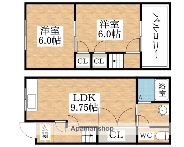 近鉄南大阪線 河内松原駅 徒歩14分 2階建 築56年(2LDK)の間取り写真
