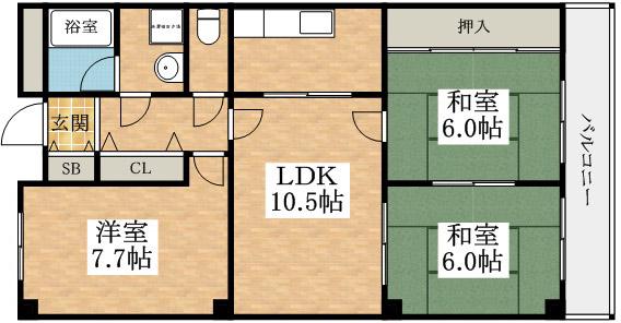 フレール天美(3LDK/3階)の間取り写真