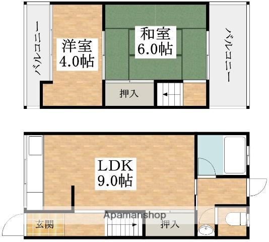 三宅西２丁目貸家（９−１８）(2DK)の間取り写真