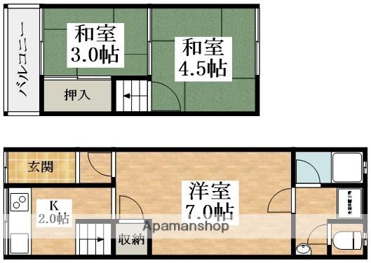 天美南２丁目２階建て長屋(3K)の間取り写真