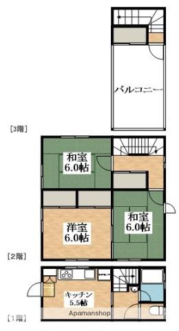 近鉄南大阪線 河内天美駅 徒歩8分 3階建 築48年(3K)の間取り写真
