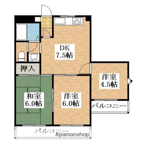 コーポシーダ(3DK/2階)の間取り写真