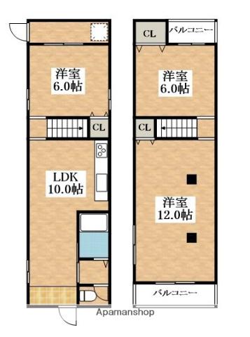 近鉄南大阪線 河内天美駅 徒歩6分 2階建 築55年(3LDK)の間取り写真
