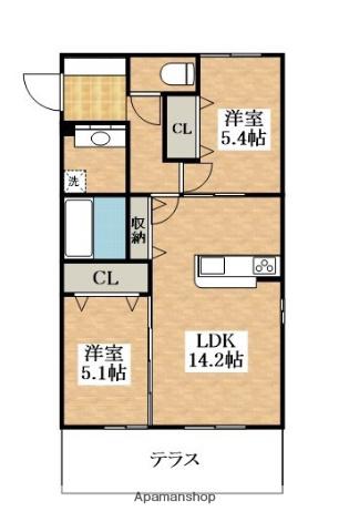 パインフローリッシュ長居東Ⅱ(2LDK/3階)の間取り写真