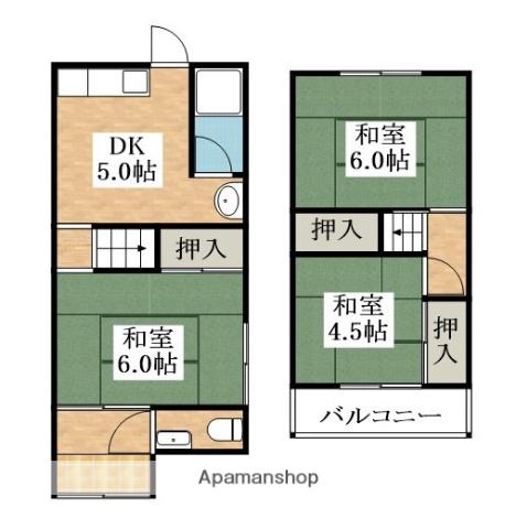 近鉄南大阪線 高見ノ里駅 徒歩15分 2階建 築53年(3DK)の間取り写真