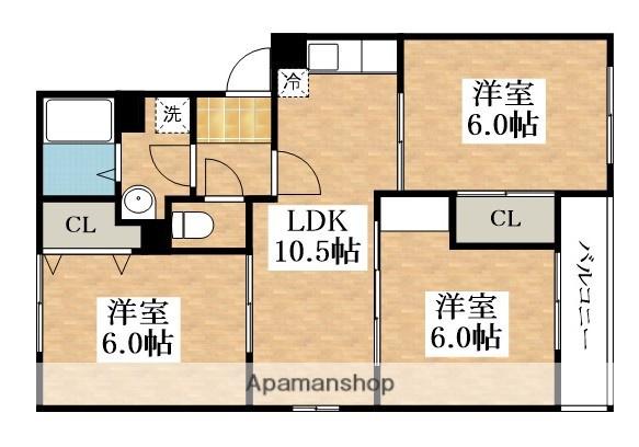 プレザント花田(3LDK/3階)の間取り写真