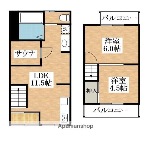 近鉄南大阪線 高見ノ里駅 徒歩18分 2階建 築57年(2LDK)の間取り写真