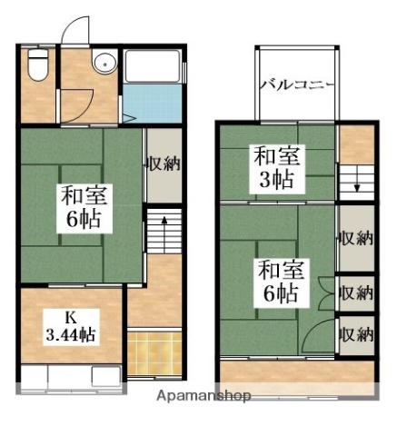 天美南2丁目貸テラスハウス(3K/1階)の間取り写真