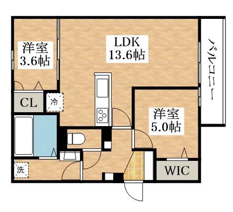 グランピース駒川(2LDK/3階)の間取り写真