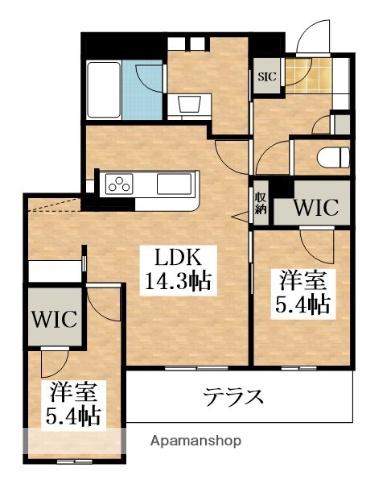 フレシア天王寺 南棟(2LDK/1階)の間取り写真