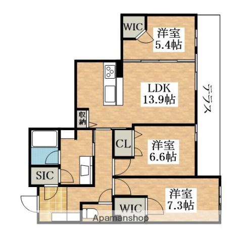 フレシア天王寺 南棟(3LDK/1階)の間取り写真