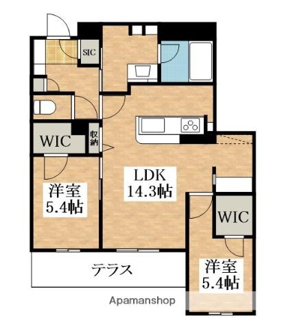フレシア天王寺 南棟(2LDK/1階)の間取り写真