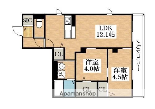 ハイムメゾン長居公園通(2LDK/2階)の間取り写真