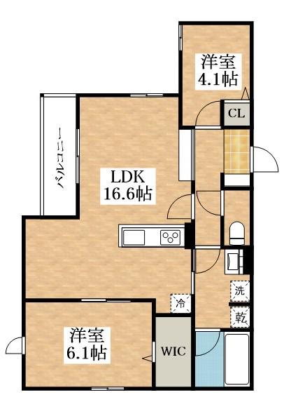 グランディーユ平野西(2LDK/3階)の間取り写真