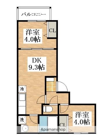 グランアリア(2DK/2階)の間取り写真