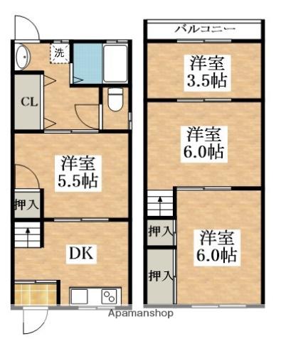 近鉄南大阪線 高見ノ里駅 徒歩16分 2階建 築57年(4DK)の間取り写真