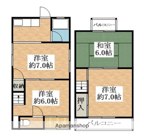近鉄南大阪線 布忍駅 徒歩13分 2階建 築55年(4K)の間取り写真