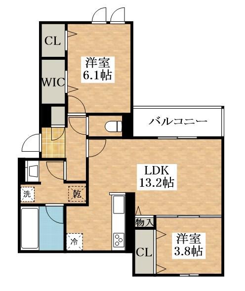 クラシスト苅田ウエスト A棟(2LDK/3階)の間取り写真