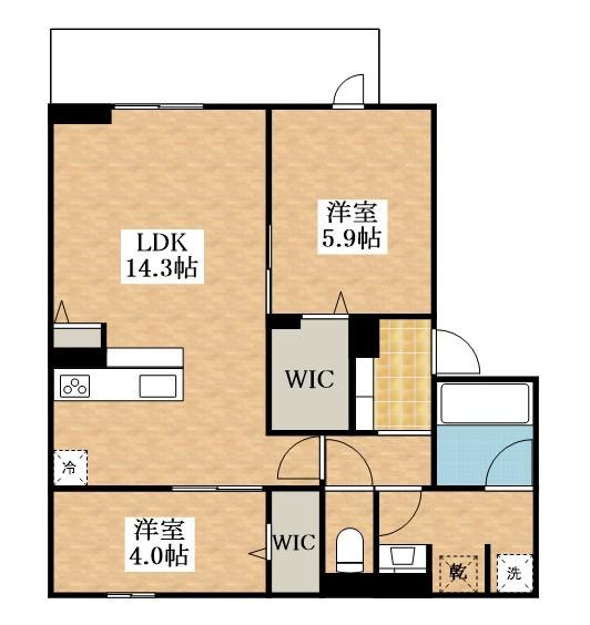 クラシスト苅田ウエスト A棟(2LDK/1階)の間取り写真
