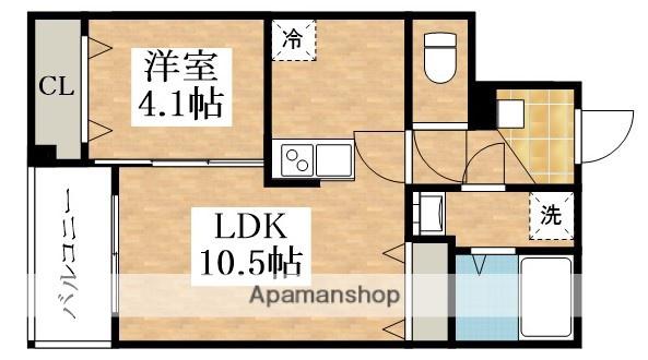 ジーメゾン天美南(1LDK/2階)の間取り写真