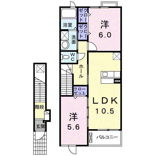ジェルメ四宮(2LDK/2階)の間取り写真