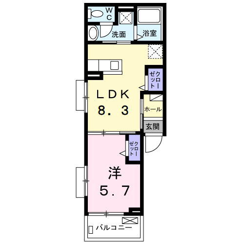 カーサ・ヴェルデ 梶(1LDK/3階)の間取り写真