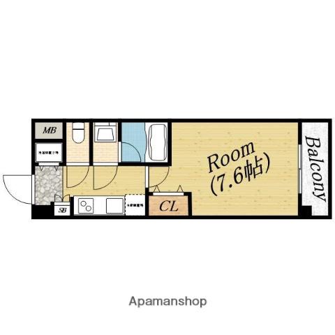 ラドゥセール城北(1K/2階)の間取り写真