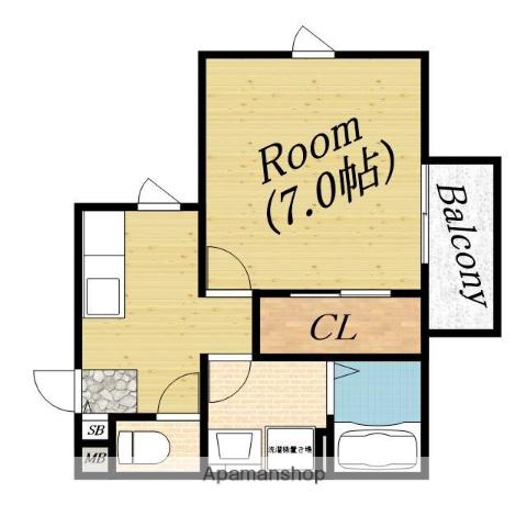 フレンテ森小路(1K/1階)の間取り写真