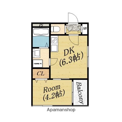 ハーモニーテラス新森Ⅱ(1DK/1階)の間取り写真