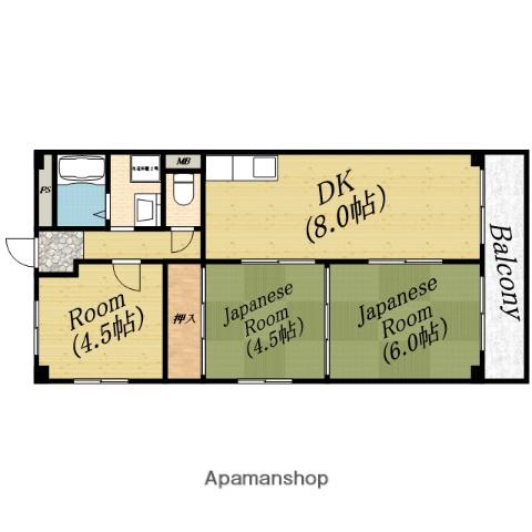 大阪メトロ谷町線 千林大宮駅 徒歩14分 4階建 築47年(3DK/2階)の間取り写真