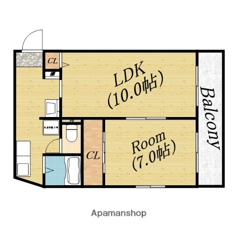 キューブ森小路(1LDK/4階)の間取り写真