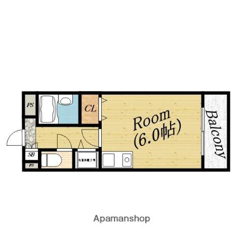 ウエスト ポイント(ワンルーム/6階)の間取り写真